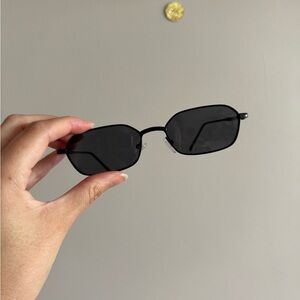 #54 Minimalist Rectangle Metal Sunglasses with Slim Black Frame, Dark Lenses